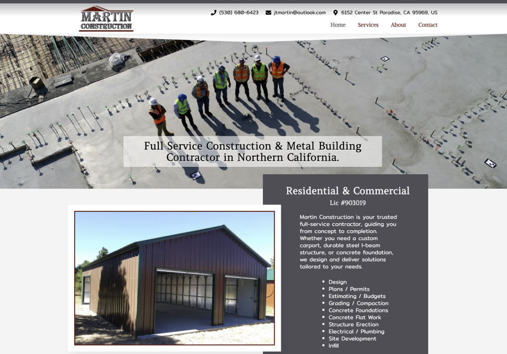 Martin Construction California web design
